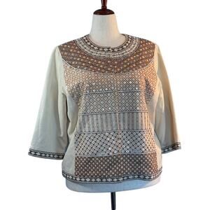 Chico's Beaded Jacket 100% Cotton Embroidered Rhinestones Lined 3/4 Slv 3 XL 16
